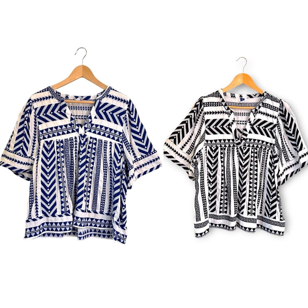 Set of 2 Old Navy Cotton Rayon Textured Summer Top Sz XL Blue White Black Summer